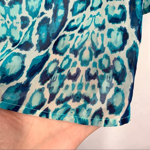 Covington Petite Women's Blue White Aqua V-Neck Button Down 3/4 Sleeve Blouse - Picture 7 of 12